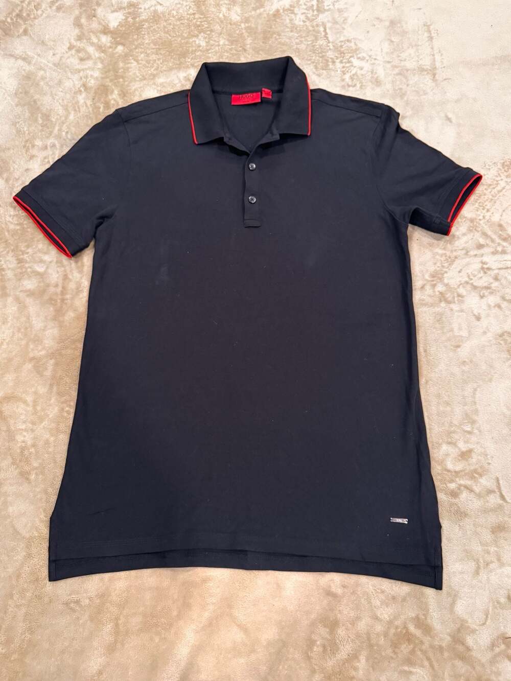 Hugo Boss Slim Fit Polo Shirt Black Red Trim Men’s Size M Golf Casual